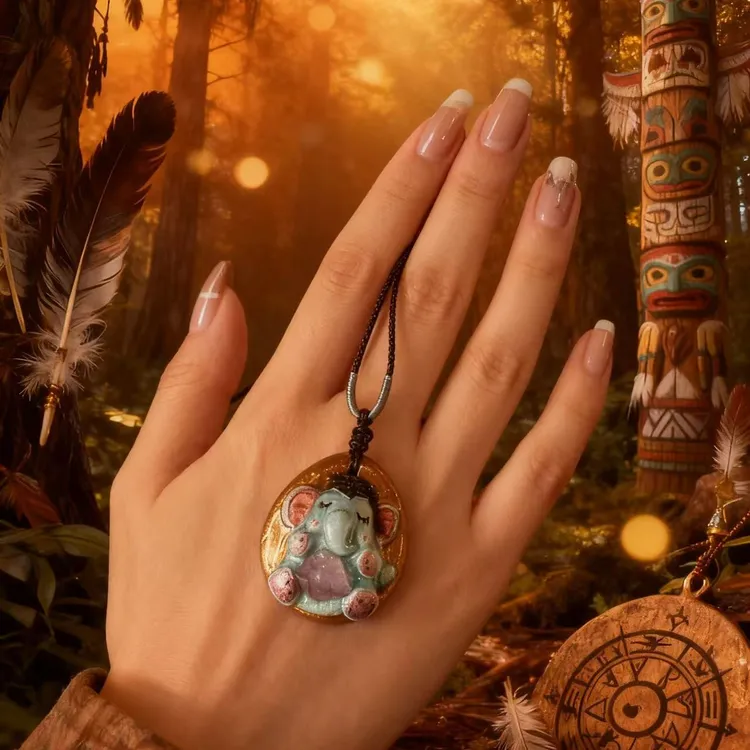 非金属布艺项链 花儿自制符文粘土手作戴学士帽的小象项链