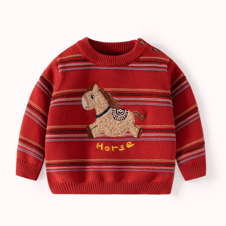 儿童红色毛衣冬季宝宝时尚拜年服女童洋气打底衫男童外穿新年线衣