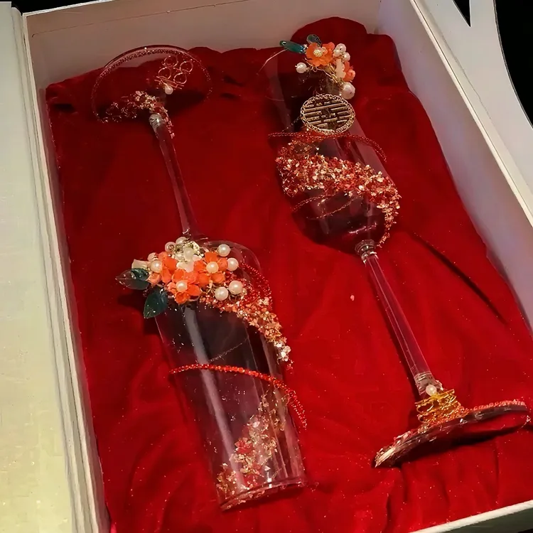 敬酒杯diy一对婚礼高脚杯高级感新新娘结婚秀和服中式旗袍香槟杯