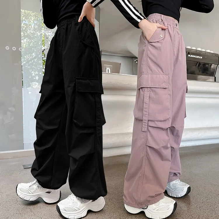 女童工装裤春季洋气宽松2025新款儿童潮酷春秋大童休闲时髦直筒裤