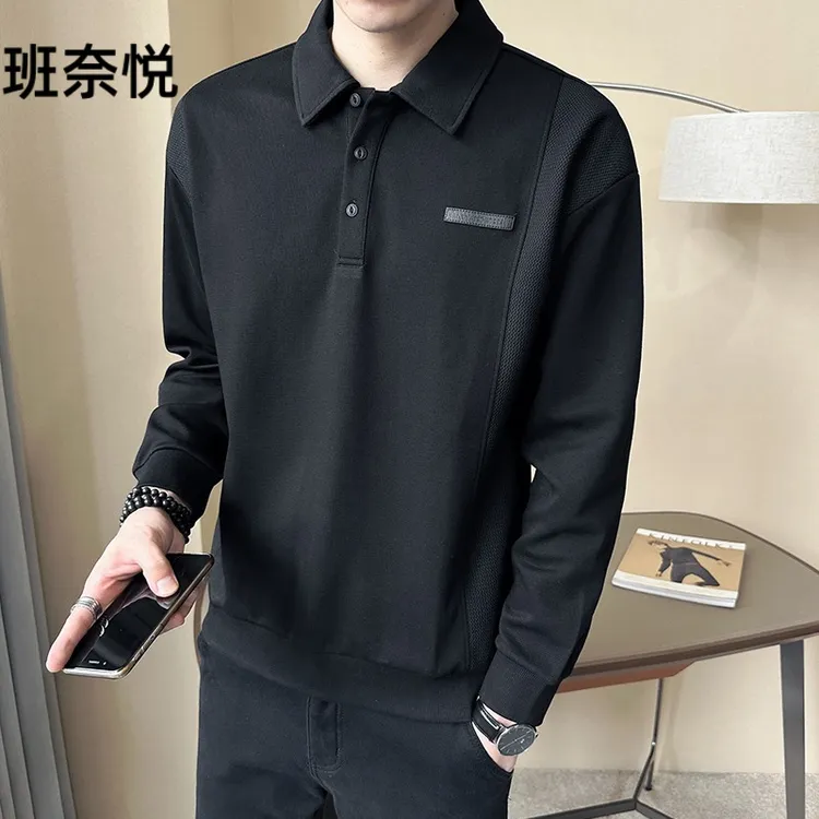 重磅卫衣男士春秋季2025新款宽松翻领春装上衣男款长袖T恤打底衫