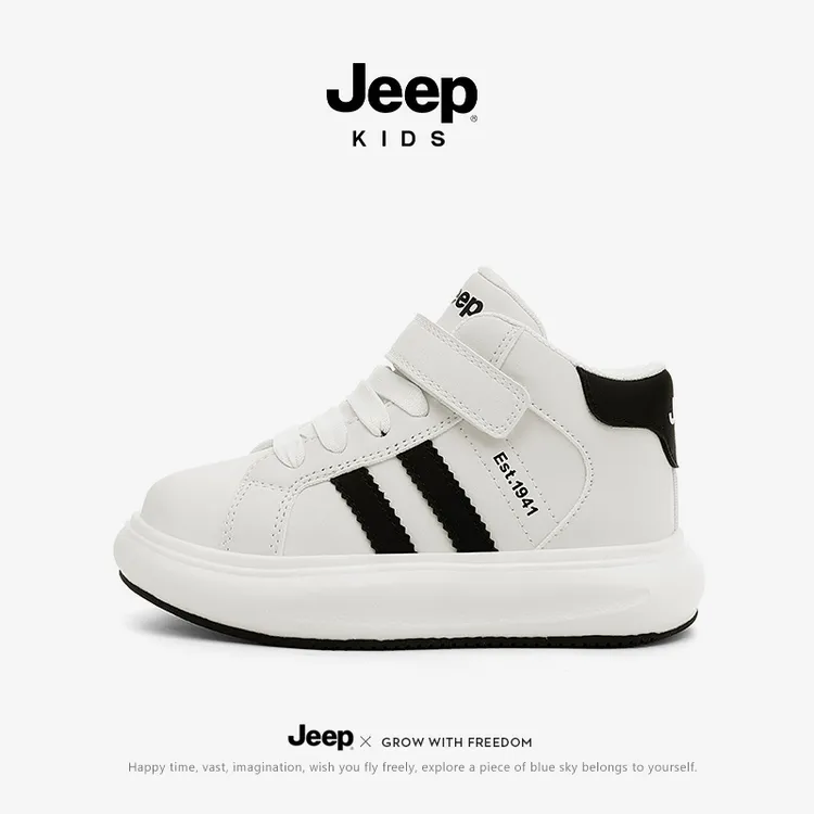 jeep童鞋运动鞋冬季新款男童小白鞋软底保暖女童休闲板鞋高帮加绒