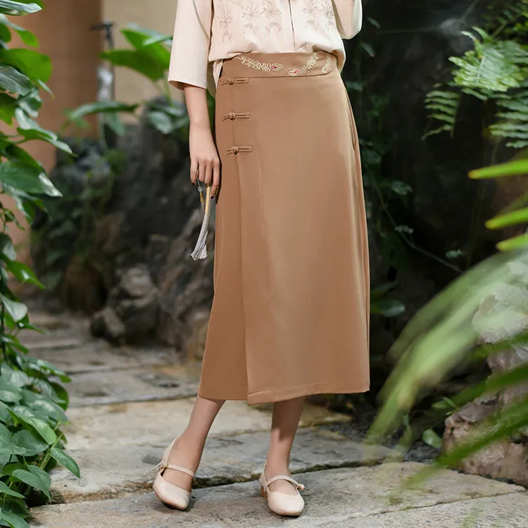 新中式女装半身裙春夏新中国风复古盘扣字裙美拉德垂感半裙批显瘦