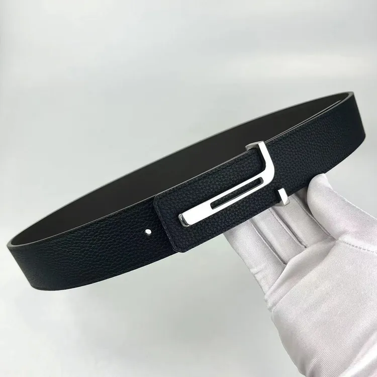 【T字扣】时尚高档男士双面真牛皮皮带简约百搭经典内穿平滑扣腰带2