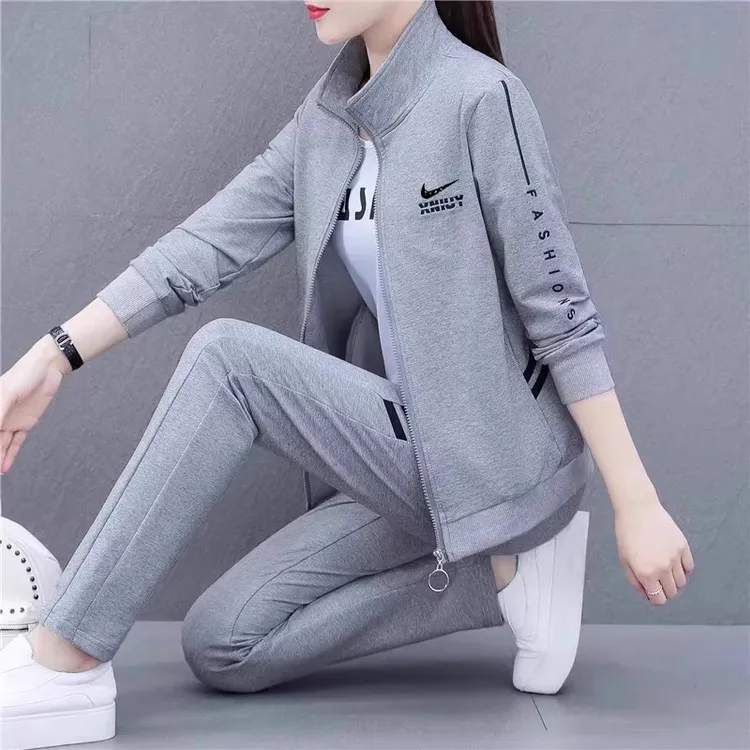 N1KE官网休闲运动服三件套女款春秋季长袖卫衣跑步三件套开衫外套