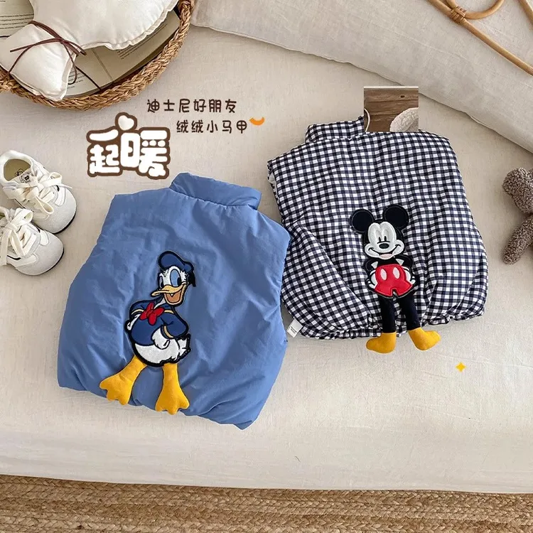 儿童加绒马甲1-10岁冬季韩国童装男童卡通格子棉服宝宝棉衣潮