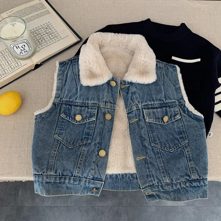 儿童牛仔马甲25秋冬童装男女童潮酷加绒背心坎肩宝宝保暖外套冬装
