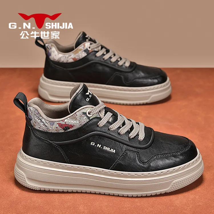 公牛世家男鞋秋季板鞋复古港风增高鞋休闲鞋厚底百搭时尚工装潮鞋