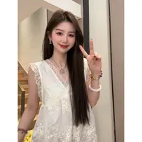 【送运费险】法式纯欲微透镂空蕾丝背心女夏季宽松V领吊带小上衣
