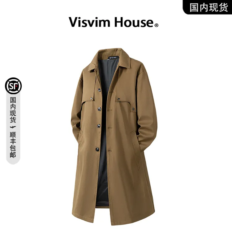 【品牌现货撤柜】VISVIM HOUSE春秋季翻领潮流过膝中长款风衣外套男