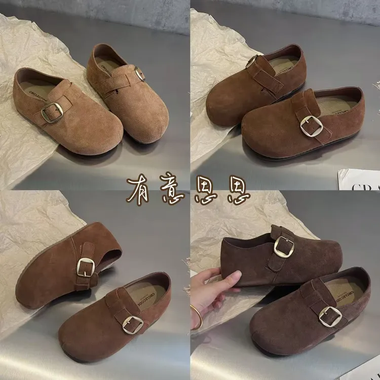 有意思思女鞋“土豆博肯”休闲软底平底一脚蹬女鞋时尚真皮勃肯鞋