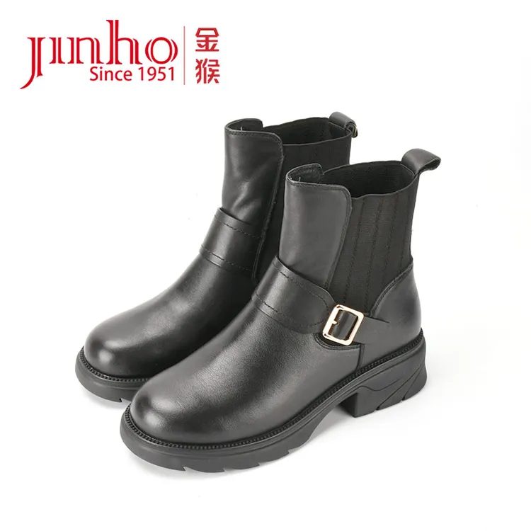 Jinho/金猴切尔西靴英伦风厚底靴增高粗跟平底女靴时装4501222A