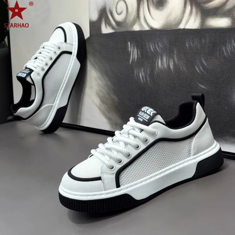 夏季板鞋拼色车缝线胶粘网面鞋网鞋软底潮鞋透气薄款潮流舒适男士