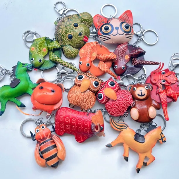 头层牛皮创意挂件 可爱动物造型立体感钥匙扣挂饰包包挂件