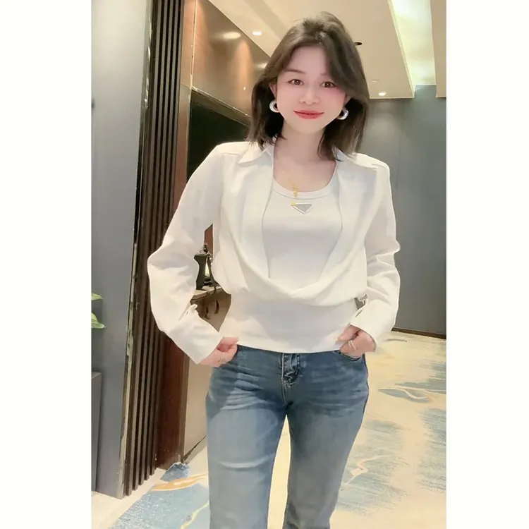 欧货polo领网红衬衫2025春季新款显瘦外搭防晒长袖罩衫背心两件套