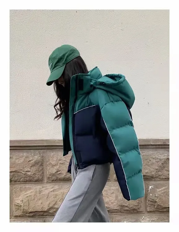 撞色羽绒服冬女新款鸭绒短款连帽美式复古男女情侣同款外套xp8018