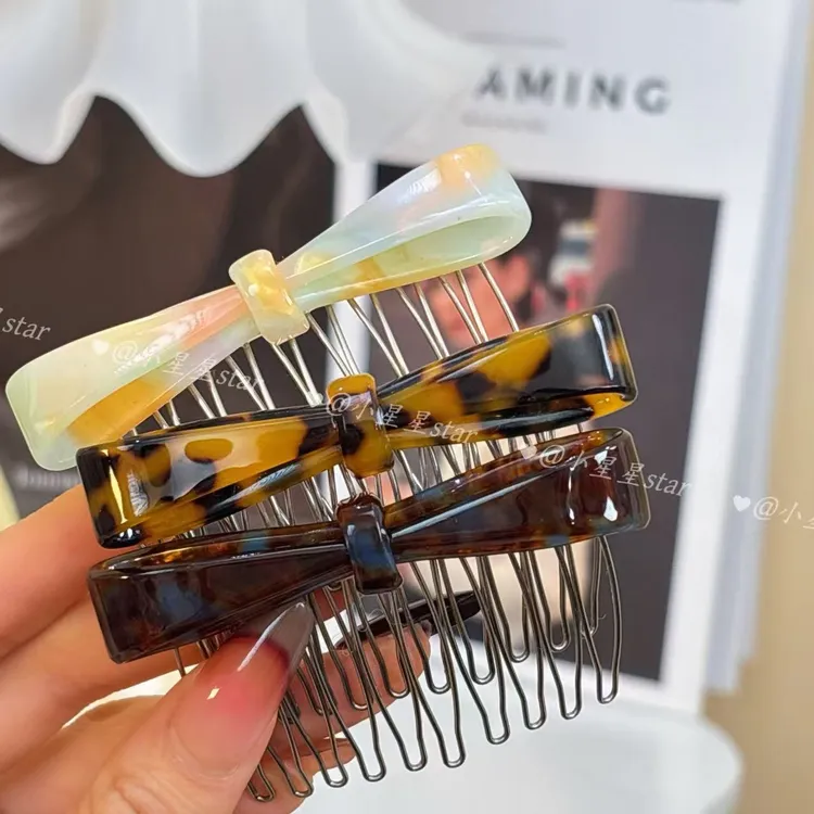 蝴蝶结发梳倒插醋酸蝴蝶结刘海发夹网红新款防滑洋气碎发侧边夹