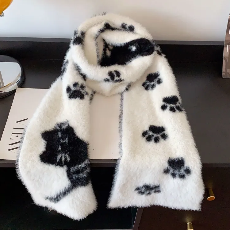 2025秋冬新款踏雪小猫日系可爱围巾韩系氛围感学生针织保暖围脖男