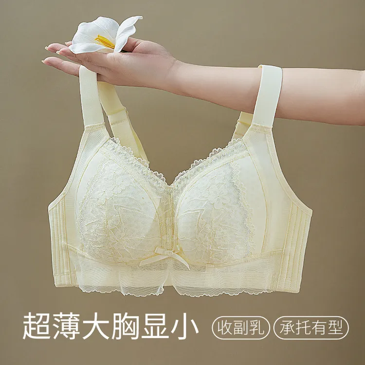 BCDE大码内衣全罩杯薄款大胸显小无钢圈蕾丝收副乳上托防垂文胸罩
