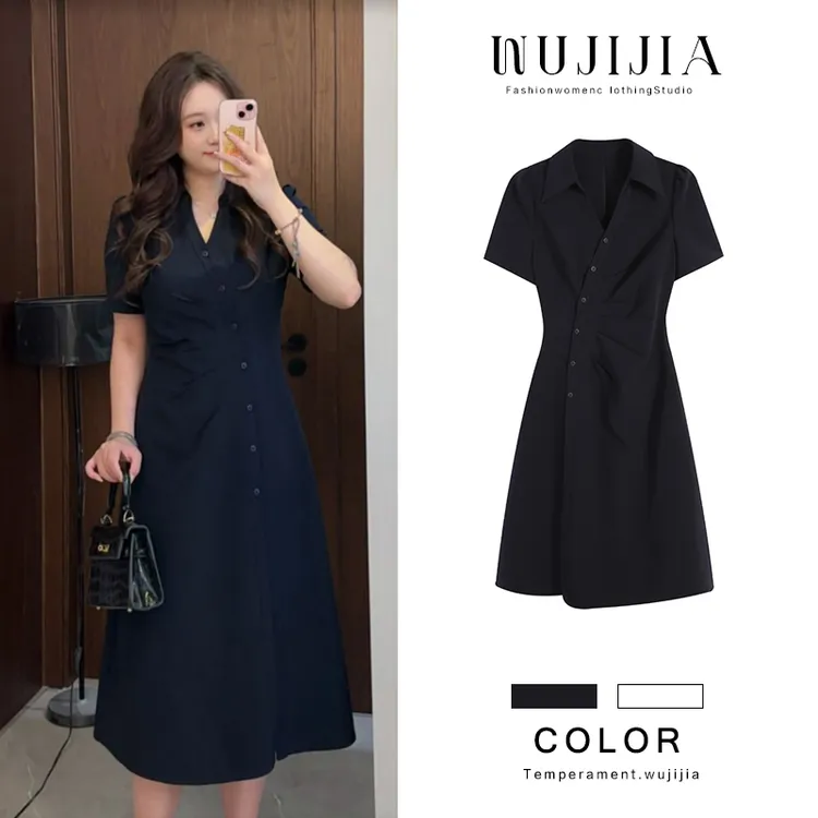 藏青色黑色连衣裙裙子ZL109718