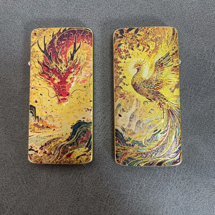 佐罗二代浮雕中国龙凤呈祥打火机超薄鎏金黄铜煤油珐琅彩绘打火机