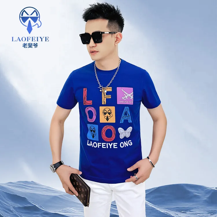 【老斐爷欧品】2025年夏季新品圆领修身休闲时尚潮流九宫格T恤短袖