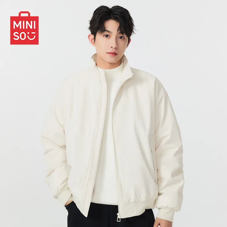 MINISO名创优品米白色三防夹克外套男冬季夹棉飞行员机能户外棉服