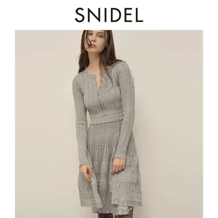 SNIDEL2025秋冬新品钩编蕾丝针织开衫套装连衣裙SWNO255042