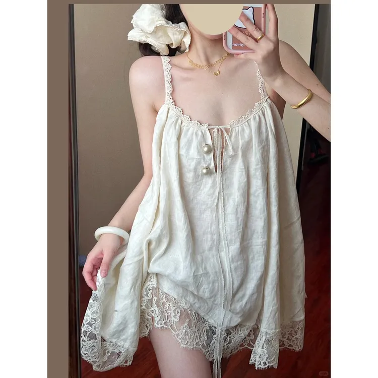 【DMXJ大梦想家】法式性感吊带睡裙女夏穿搭宽松显瘦长裤家居服套装