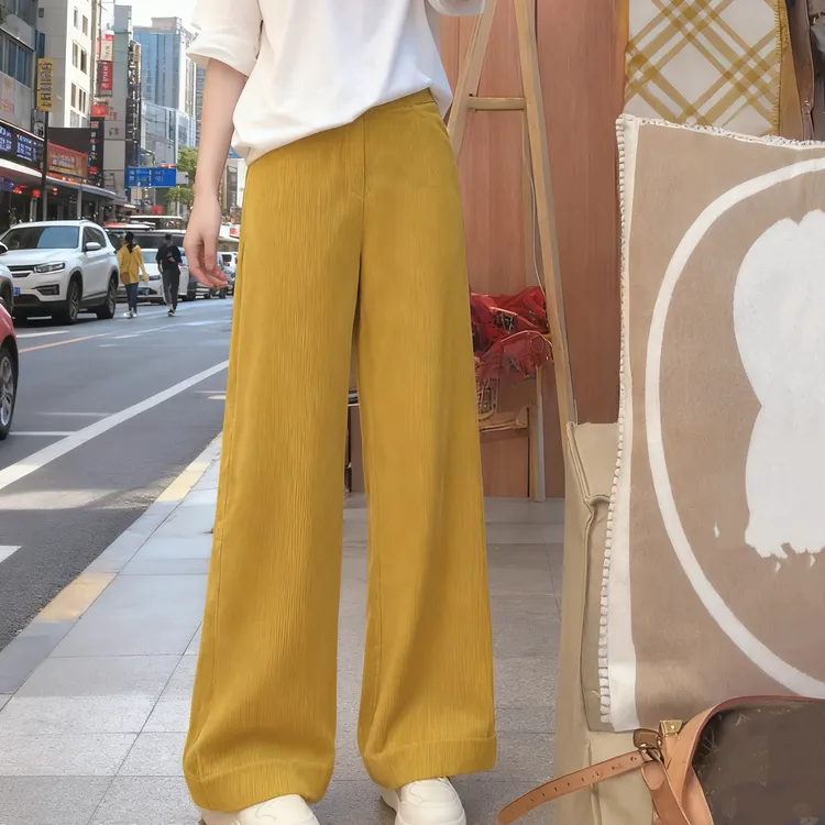 「灯芯绒裤子」美式复古中腰宽松灯芯绒直筒裤女2025秋冬百搭休闲裤