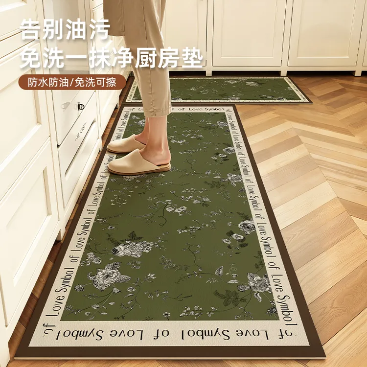 美式复古定制厨房地垫吸水防滑耐脏防油卫生间可用中古风防水垫