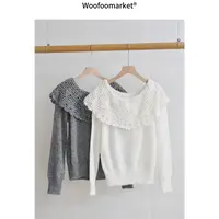 【海街日集】 钩花一字领可露肩软糯毛衣女秋季 AWMY035