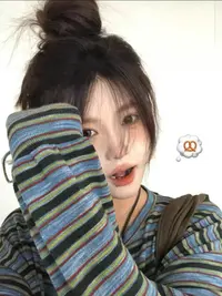 韩系慵懒设计感条纹复古长袖卫衣女冬季小众休闲圆领宽松套头上衣