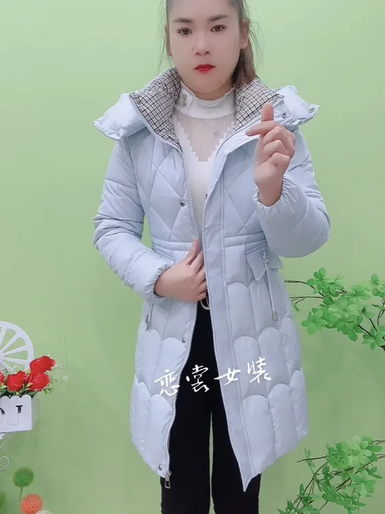 秋冬中长款时尚修身女士棉衣绗缝棉服韩版拼接连帽保暖棉衣保暖