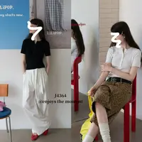 米满满-奶油欧尼（4364 #）百搭休闲圆领半扣小衫