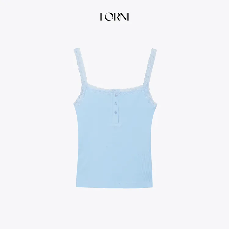 FORNI 少女偶像Jennie 纯欲芭蕾风修身亨利领三粒扣蕾丝花边吊带