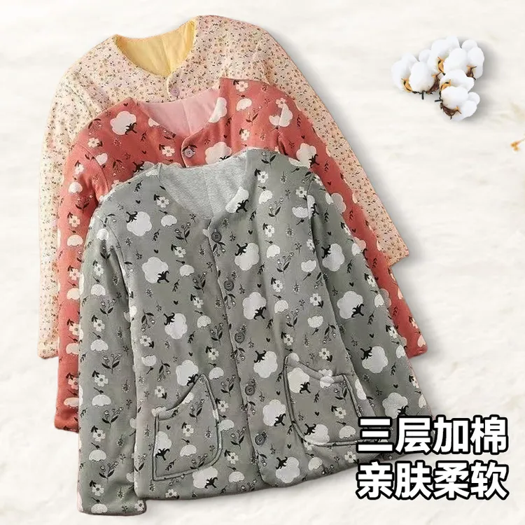 中老年女装秋冬小棉衣加绒保暖棉服洋气妈妈装碎花小花袄短款外套