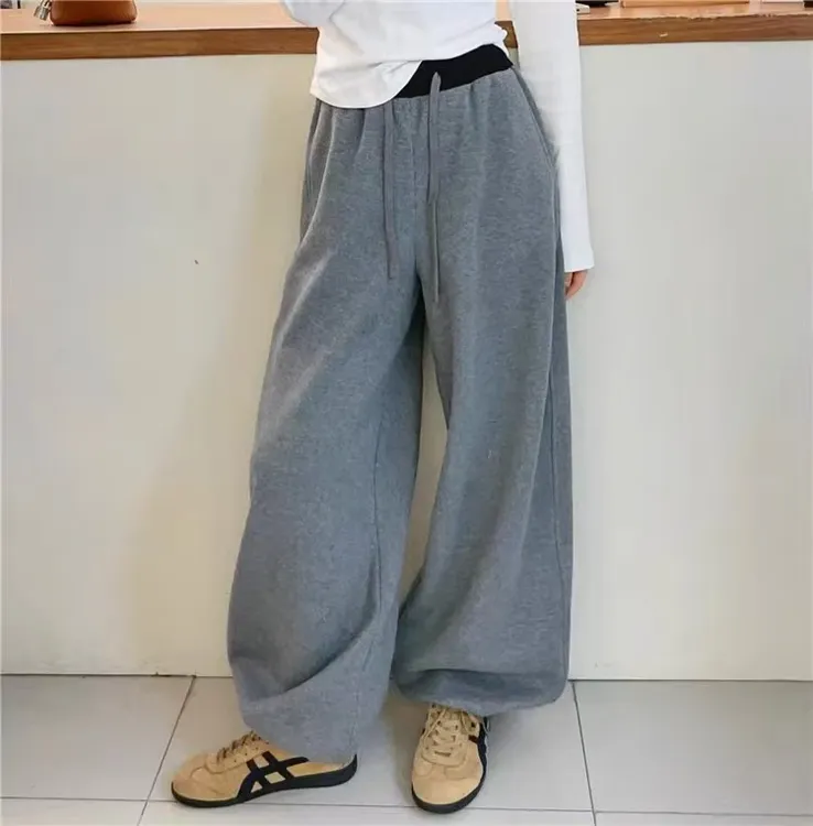 2025秋款高级感拼色抽绳运动裤女宽松显瘦弯刀卫裤休闲遮肉阔腿裤