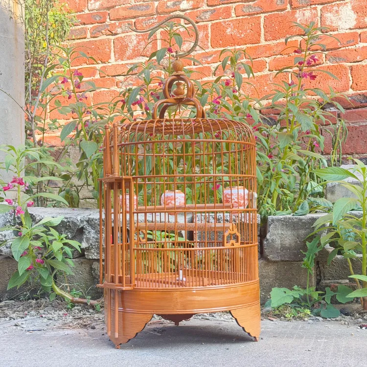 广西底广笼老竹手工画眉八哥鸟笼水波脚3道圈防爆漆鸟笼手工竹笼