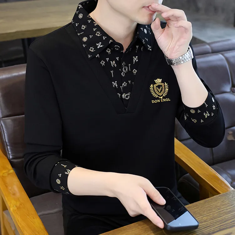 杜切得比男士卫衣翻领套头长袖t恤休闲百搭潮流刺绣加绒加厚上衣