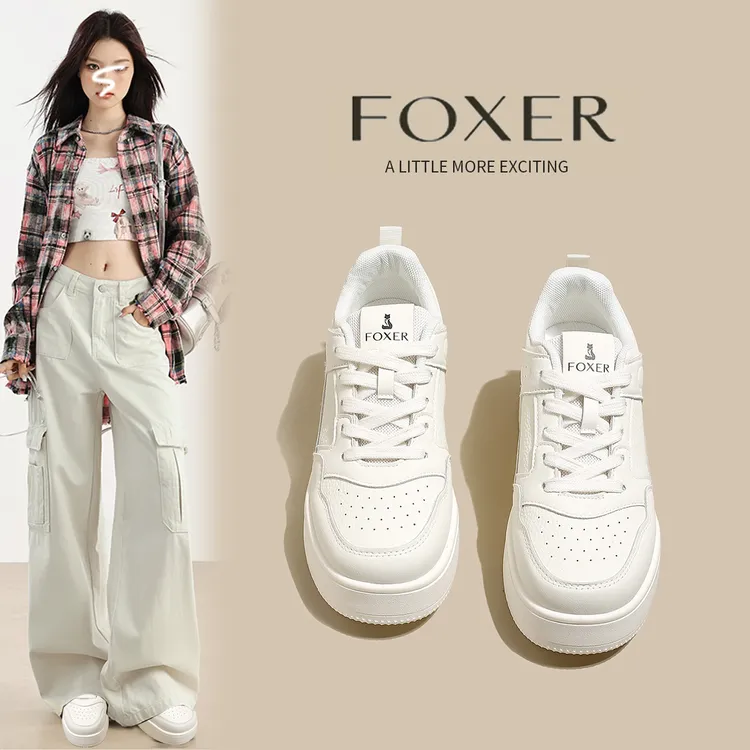 【FOXER】新款中跟素面小众青少年学生休闲板鞋小白鞋板鞋百搭