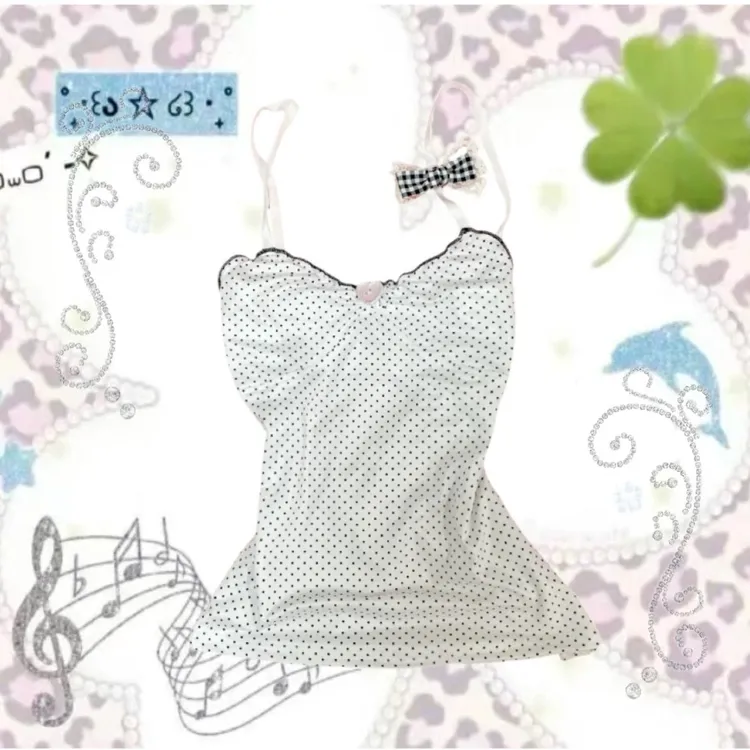 古早y2k千禧辣妹少女感波点蝴蝶结打底吊带甜辣纯欲上衣v领内搭