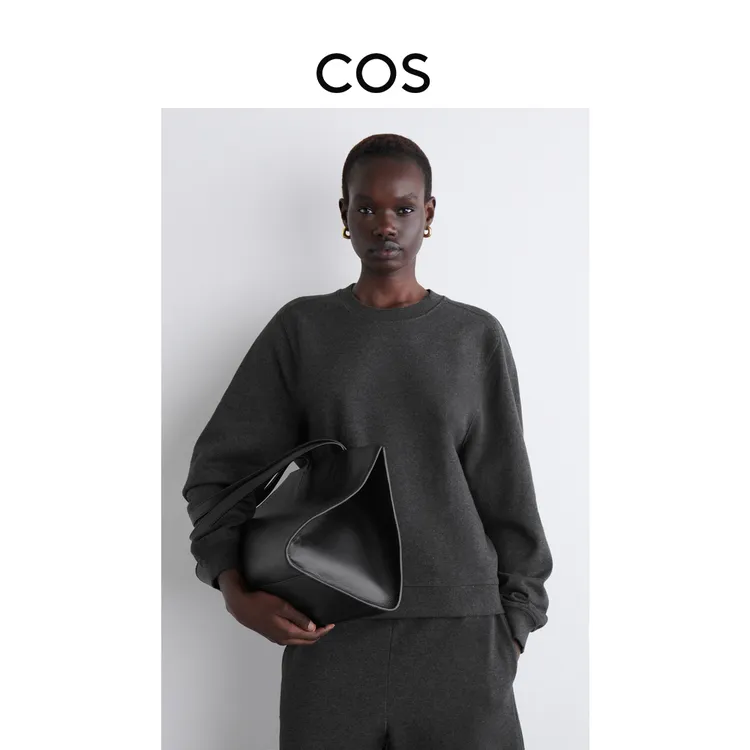 COS女装 休闲版型棉质圆领卫衣炭灰色2025秋季新品1289612001