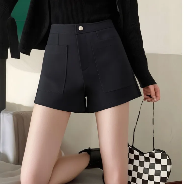 显瘦高弹短裤黑色高腰A字高腰夏季热裤女款休闲阔腿遮肚子藏肉