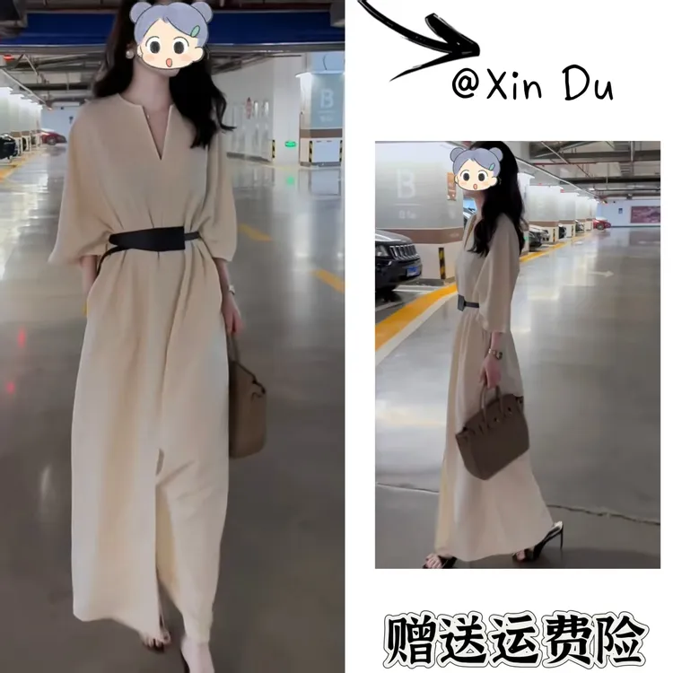 2025秋季新款时尚显瘦气质女士网红洋气连衣裙百搭款D22058-3