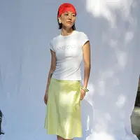 NaNaNew YAN"活力满满"廓形伞裙半身裙a字遮胯显瘦 柠檬黄/绸缎黑