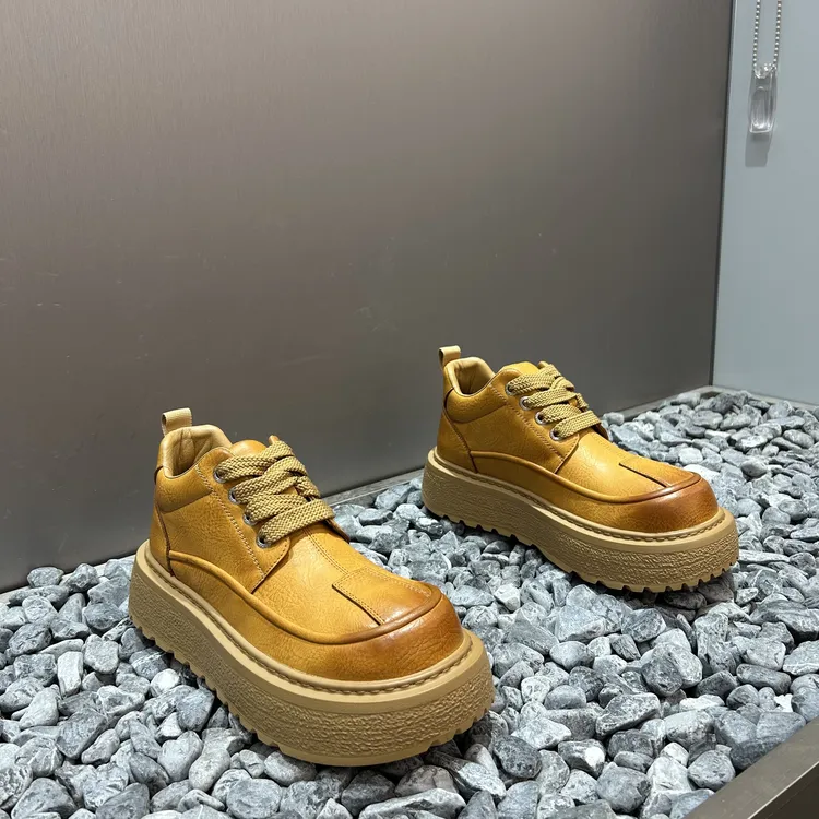 2025冬季新款男士单棉毛绒保暖厚底增高防滑软皮轻便大头休闲皮鞋