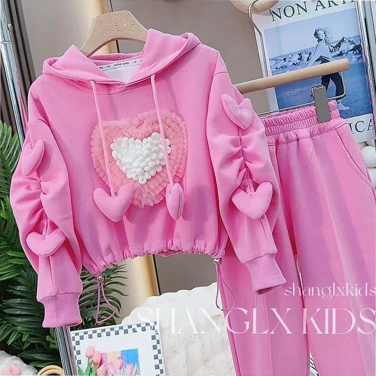 女童秋季套装可爱新款多巴胺穿搭爱心卫衣裤子春秋一整套两件套潮