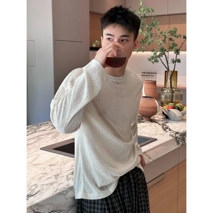 秋季雪花肌理慵懒长袖休闲T恤精致韩风百搭简约时尚薄款防晒上衣