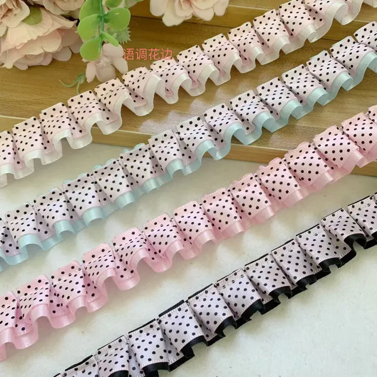 双层涤纶波点褶皱花边辅料手工diy材料痛板丝带发饰装饰手账素材